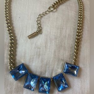 Baublebar Blue Jeweled Statement Necklace Gold Tone‎